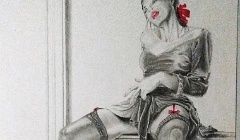 La tentation - hommage M.Manara. Technique mine graphite et acrylique - Format  56x76cm